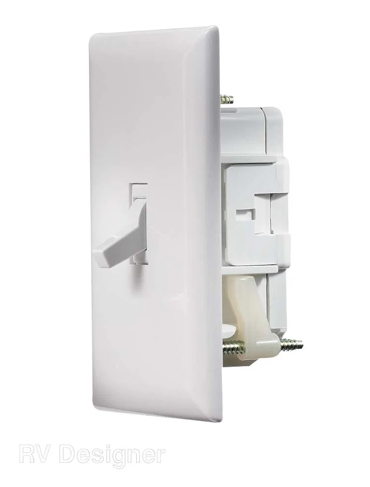 S821 – RV DESIGNER Interior Light Switch, 125 Volt AC Self Contained Wall Switch Toggle White With Cover Plate Single